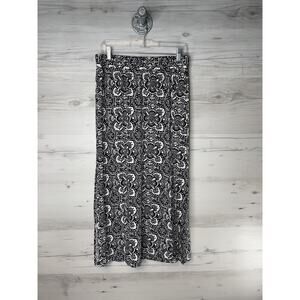 Old Navy Skirt Womens Medium Black White Floral Maxi Woven Rayon Viscose Long